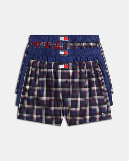 Tommy Hilfiger 3 Pack Woven Print Mens Boxers - Navy Plaid/Blue Ink/Red Plaid
