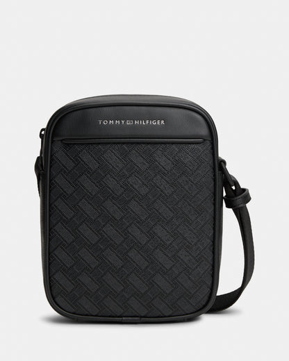 Tommy Hilfiger TH Modern Monogram Mens Mini Reporter Bag - Black | CHO | Designer Mens Shoulder Bags