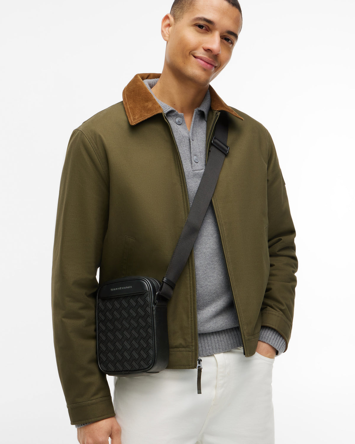 Tommy Hilfiger TH Modern Monogram Mens Mini Reporter Bag - Black | CHO | Designer Mens Shoulder Bags