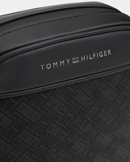 Tommy Hilfiger TH Modern Monogram Mens Mini Reporter Bag - Black | CHO | Designer Mens Shoulder Bags