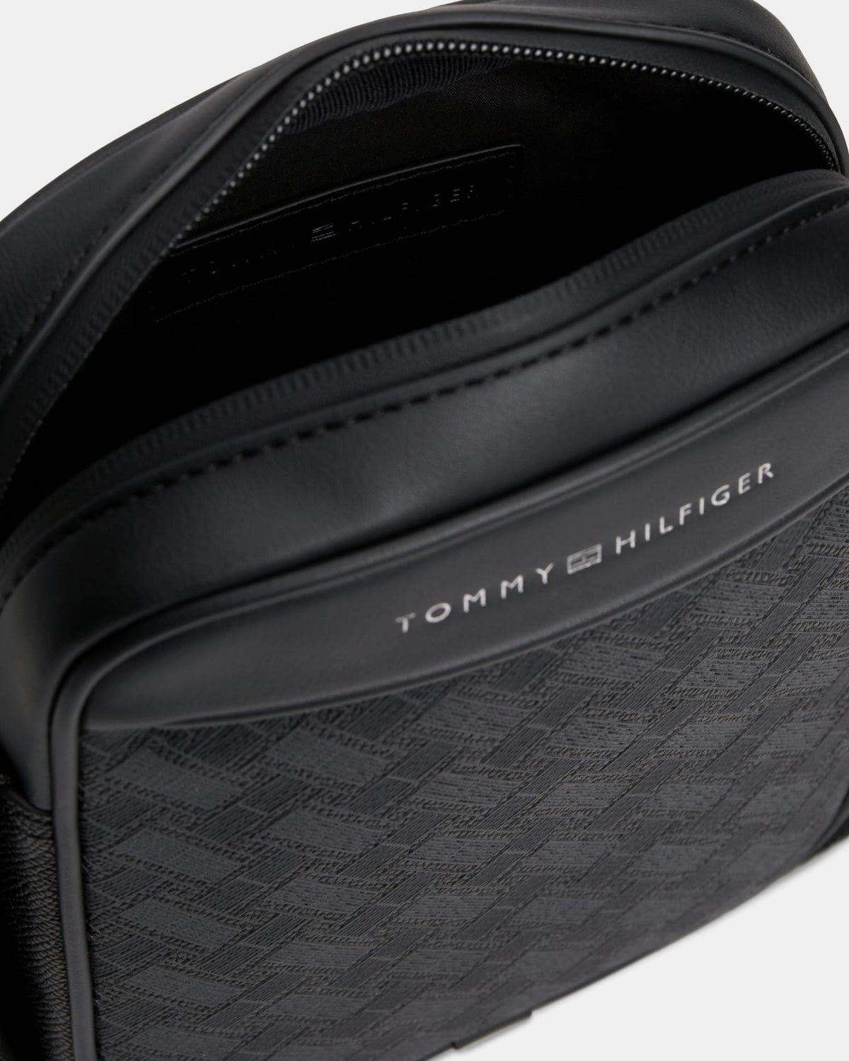 Tommy Hilfiger TH Modern Monogram Mens Mini Reporter Bag - Black | CHO | Designer Mens Shoulder Bags
