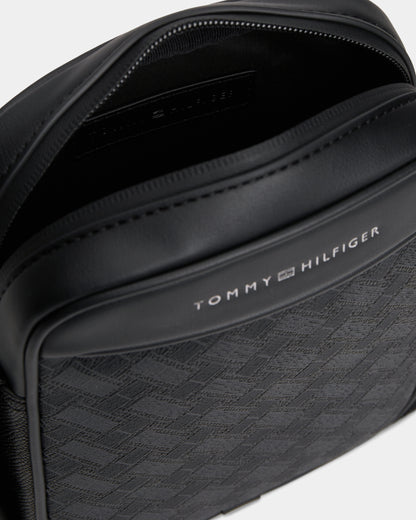 Tommy Hilfiger TH Modern Monogram Mens Mini Reporter Bag - Black | CHO | Designer Mens Shoulder Bags