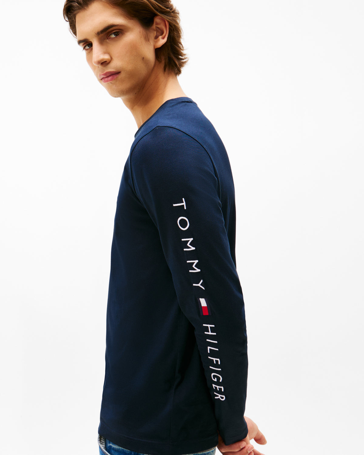 Tommy Hilfiger Tommy Logo Mens Long Sleeve T - Shirt - Navy Blue | CHO | Designer Mens Logo T - Shirts