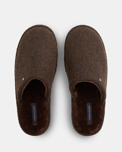 Tommy Hilfiger Herringbone Mens Hilfiger House Shoes - Cocoa