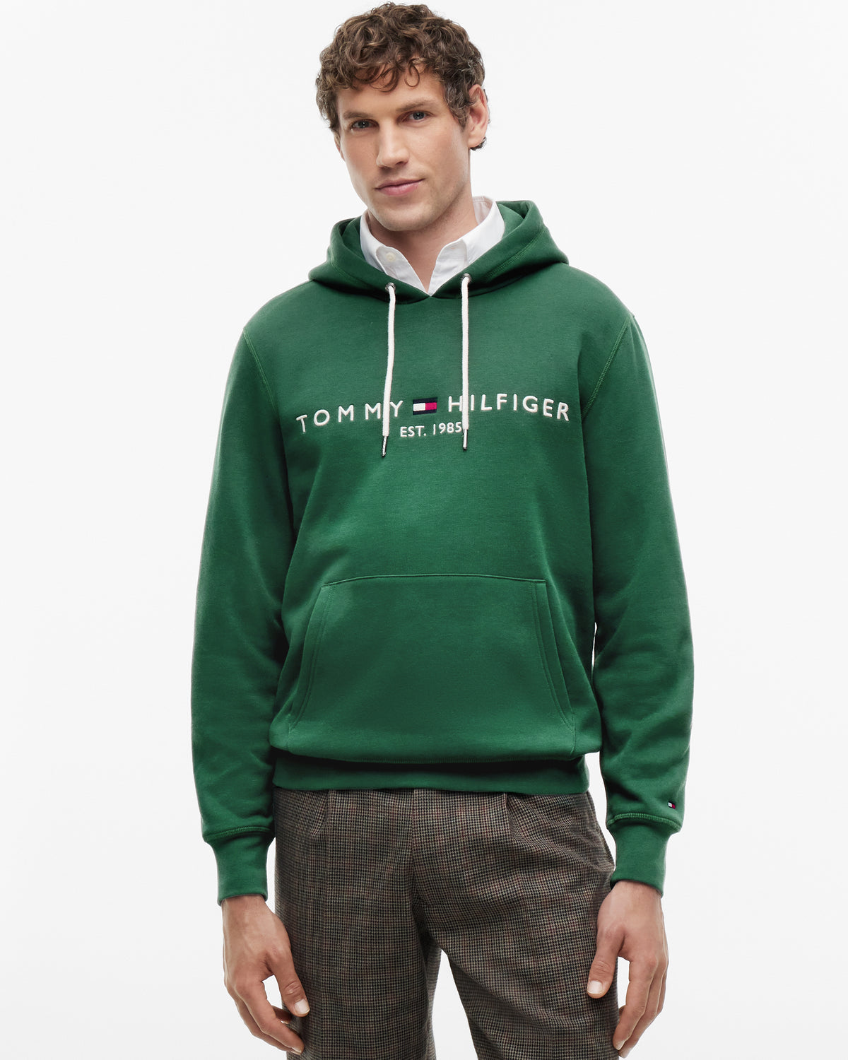 Tommy Hilfiger Tommy Logo Flex Fleece Hoodie - Ornamental Green | CHO | Designer Mens Hoodies