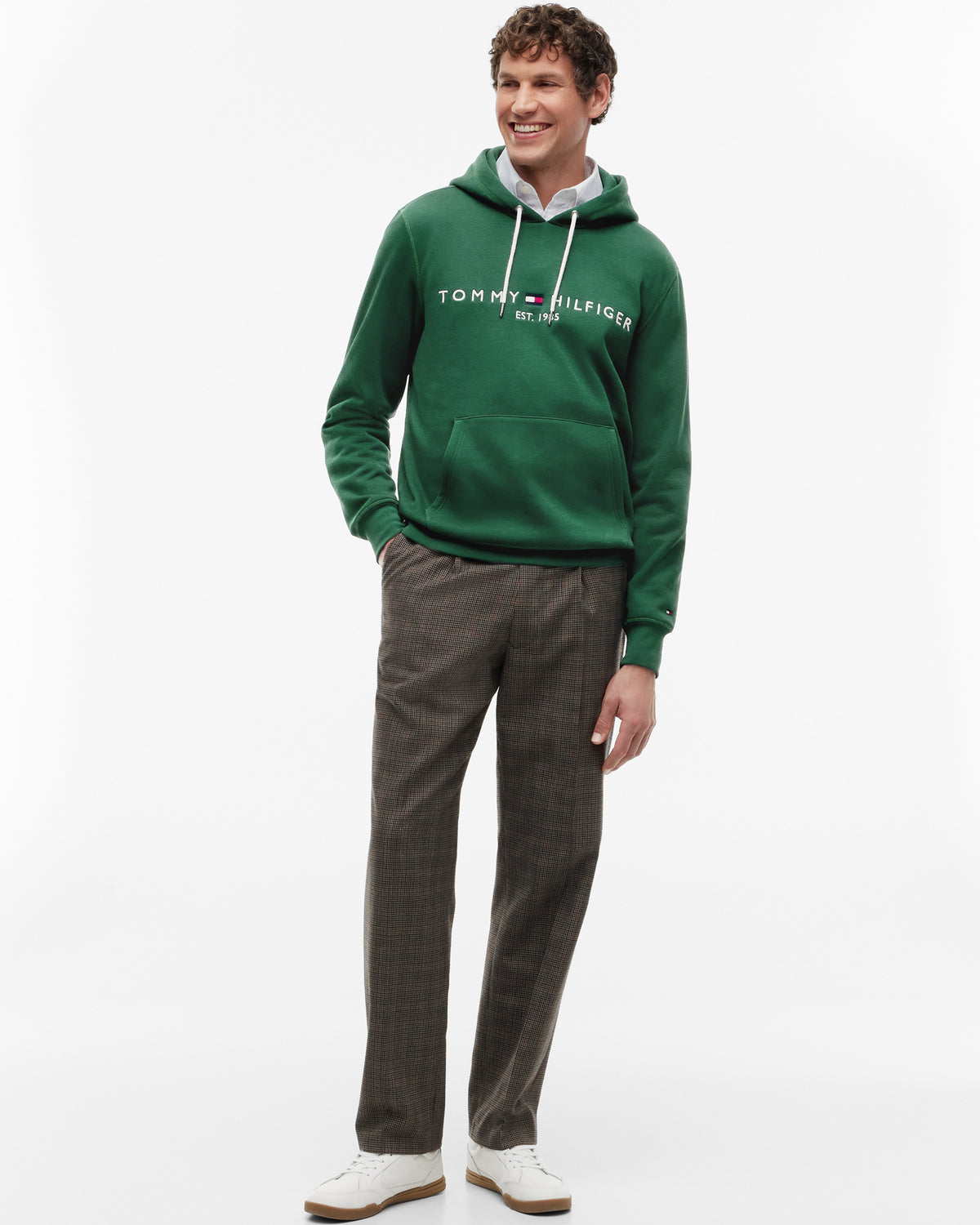 Tommy Hilfiger Tommy Logo Flex Fleece Hoodie - Ornamental Green | CHO | Designer Mens Hoodies