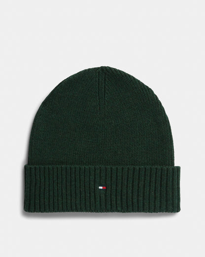 Tommy Hilfiger TH Flag Mens Pima Cotton Beanie - Majestic Emerald Melange | CHO | Designer Mens Beanies