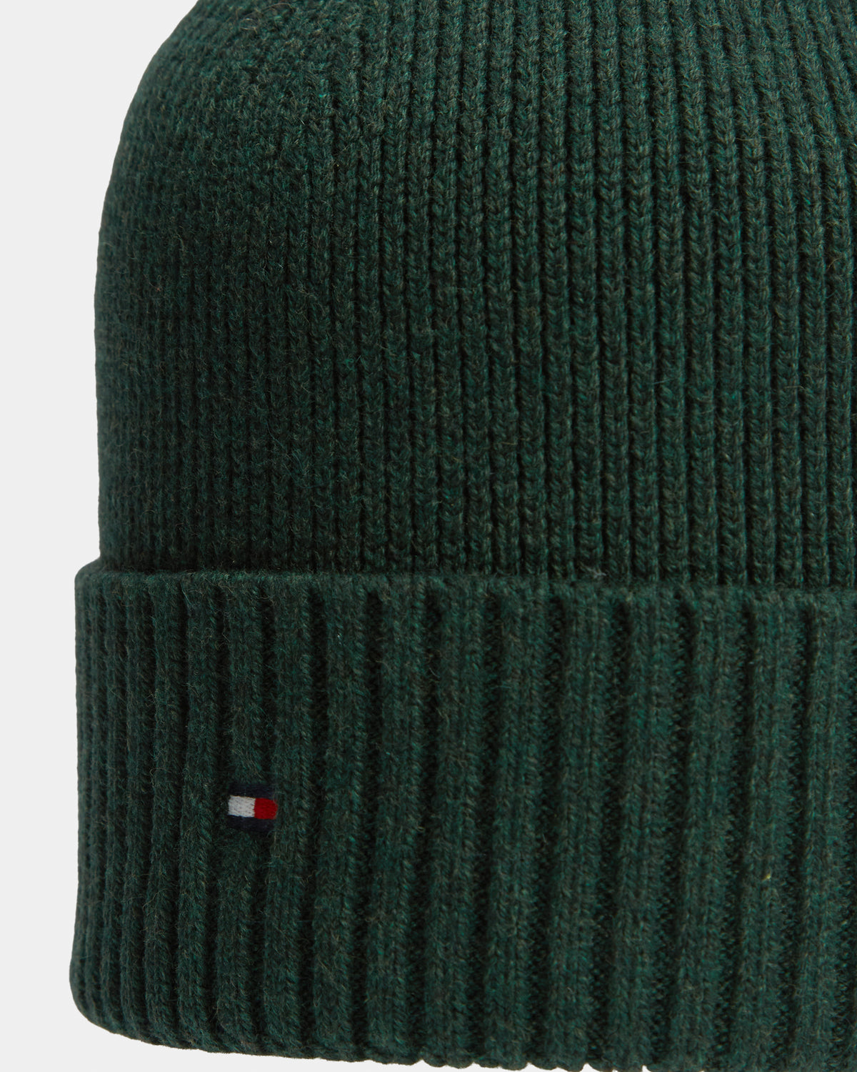 Tommy Hilfiger TH Flag Mens Pima Cotton Beanie - Majestic Emerald Melange | CHO | Designer Mens Beanies