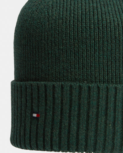 Tommy Hilfiger TH Flag Mens Pima Cotton Beanie - Majestic Emerald Melange | CHO | Designer Mens Beanies