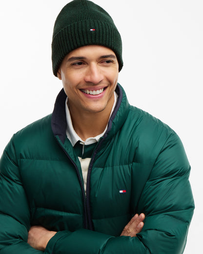 Tommy Hilfiger TH Flag Mens Pima Cotton Beanie - Majestic Emerald Melange | CHO | Designer Mens Beanies