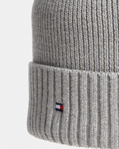 Tommy Hilfiger TH Flag Mens Pima Cotton Beanie - Medium Grey Heather | CHO | Designer Mens Beanies