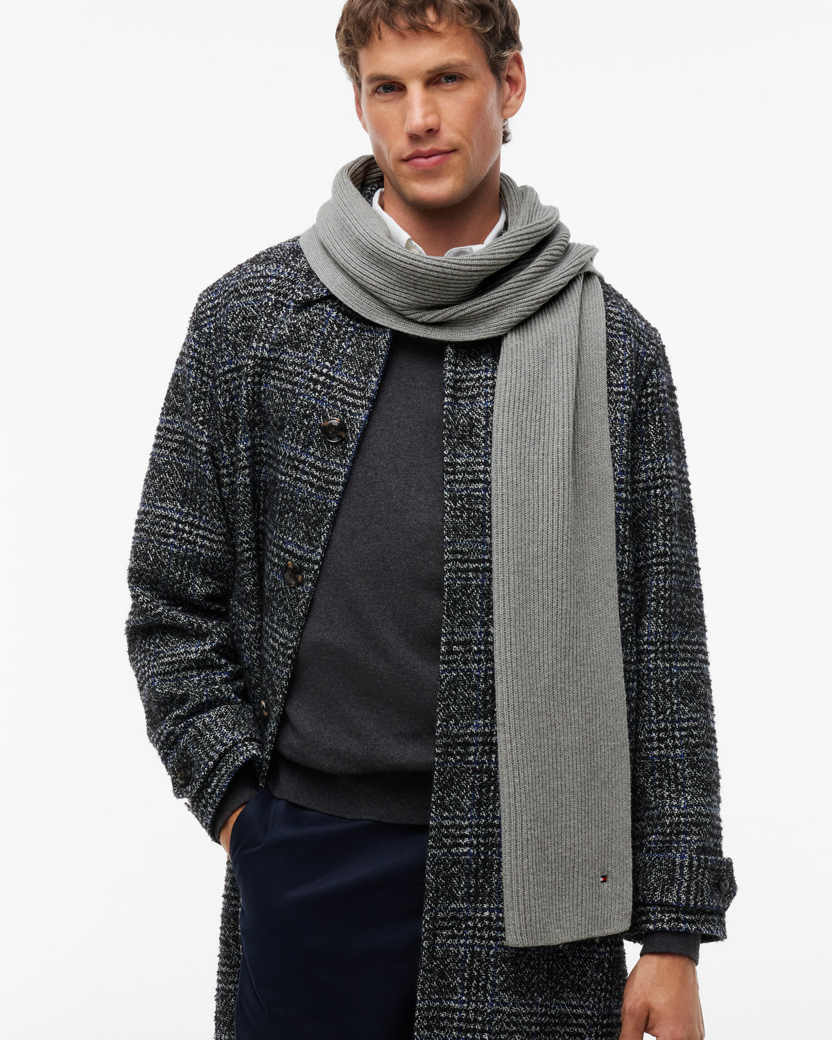 Tommy Hilfiger TH Flag Mens Pima Cotton Scarf - Medium Grey Heather | CHO | Designer Mens Scarves