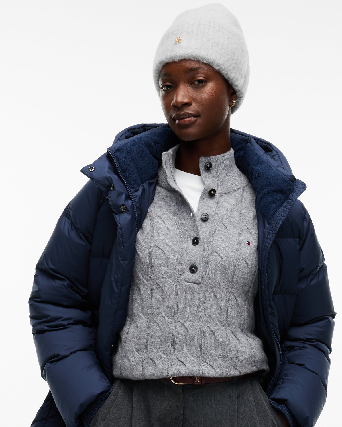 Tommy Hilfiger TH Elevated Chic Womens Beanie - Light Grey Heather | CHO | Designer Womens Beanies