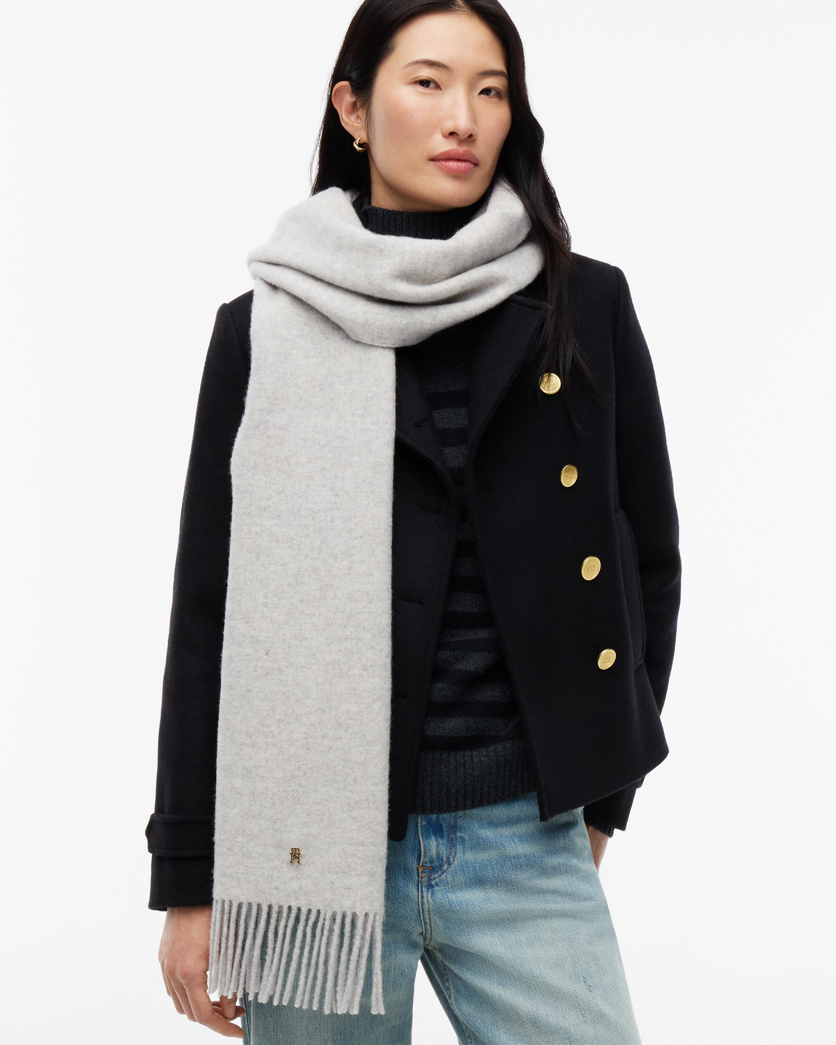 Tommy Hilfiger TH Elevated Chic Womens Woven Scarf - Light Grey Heather | CHO | Designer Womens Scarves