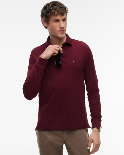 Tommy Hilfiger 1985 Regular Long Sleeve Mens Polo Shirt - Burgundy | CHO | Designer Mens Long Sleeve Polo Shirts