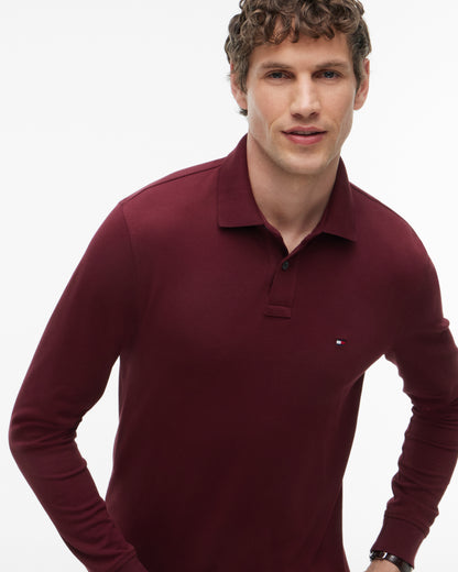 Tommy Hilfiger 1985 Regular Long Sleeve Mens Polo Shirt - Burgundy | CHO | Designer Mens Long Sleeve Polo Shirts