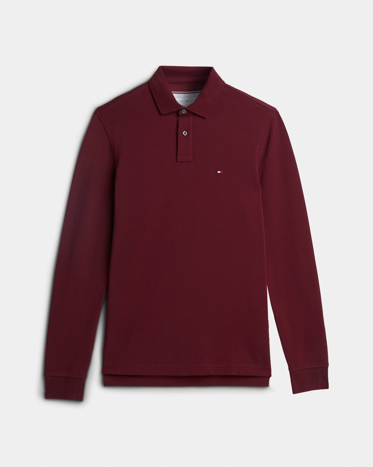 Tommy Hilfiger 1985 Regular Long Sleeve Mens Polo Shirt - Burgundy | CHO | Designer Mens Long Sleeve Polo Shirts