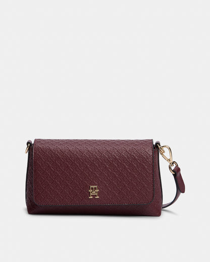 Tommy Hilfiger TH Icon Conv Womens Mono Print Crossover Bag - Oxblood | CHO | Designer Womens Shoulder Bags