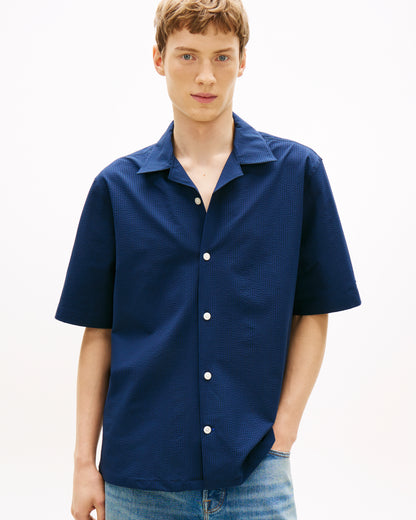 Tommy Hilfiger Performance Seersucker Mens Short Sleeve Shirt - Carbon Navy/Black Stripe