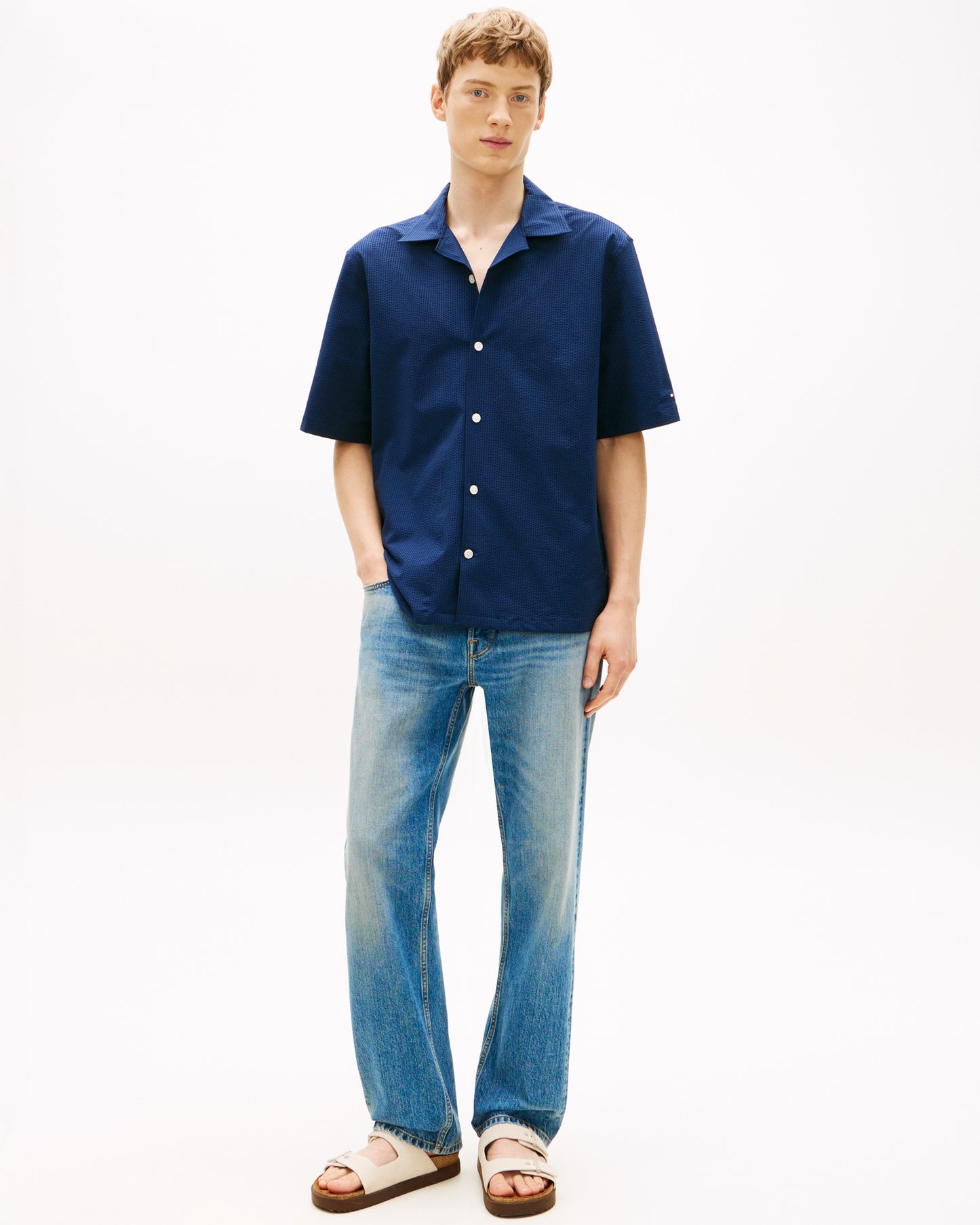 Tommy Hilfiger Performance Seersucker Mens Short Sleeve Shirt - Carbon Navy/Black Stripe