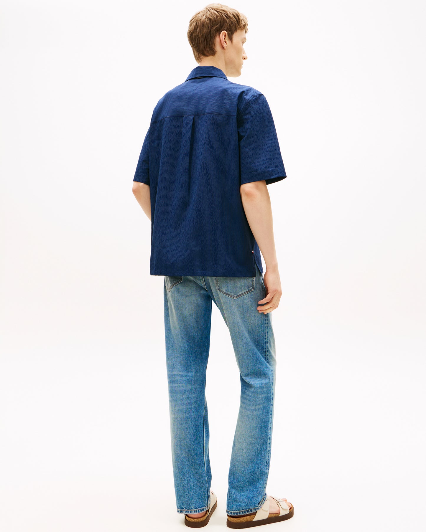 Tommy Hilfiger Performance Seersucker Mens Short Sleeve Shirt - Carbon Navy/Black Stripe