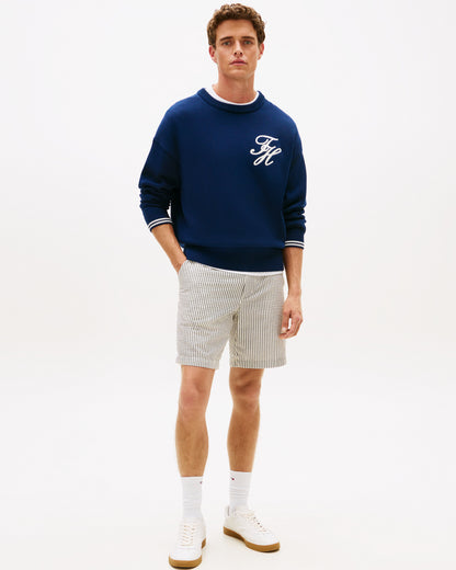Tommy Hilfiger Dover 8 Inch Seersucker Strip Mens Shorts - Desert Sky/Ecru | CHO | Designer Mens Chino Shorts