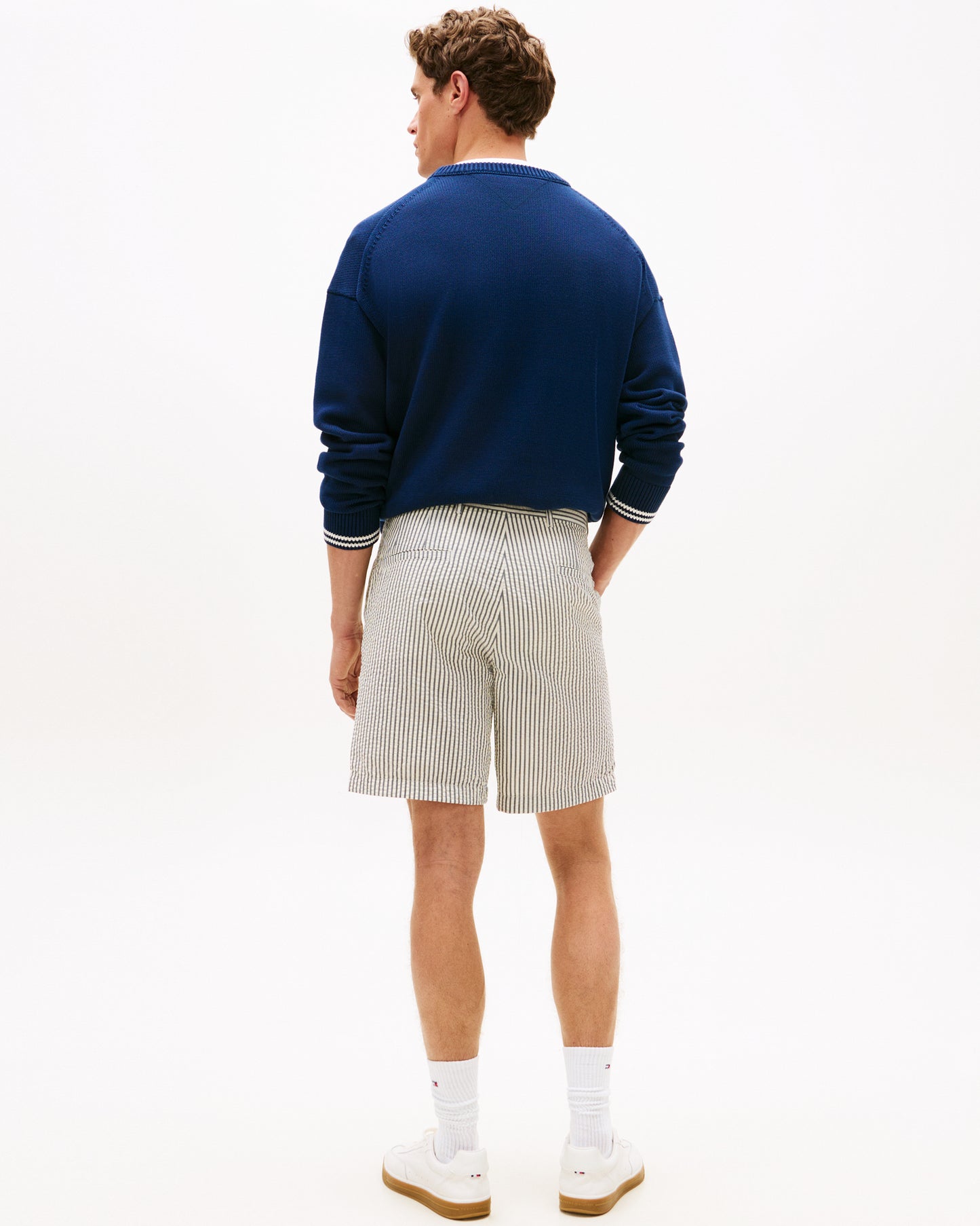 Tommy Hilfiger Dover 8 Inch Seersucker Strip Mens Shorts - Desert Sky/Ecru | CHO | Designer Mens Chino Shorts