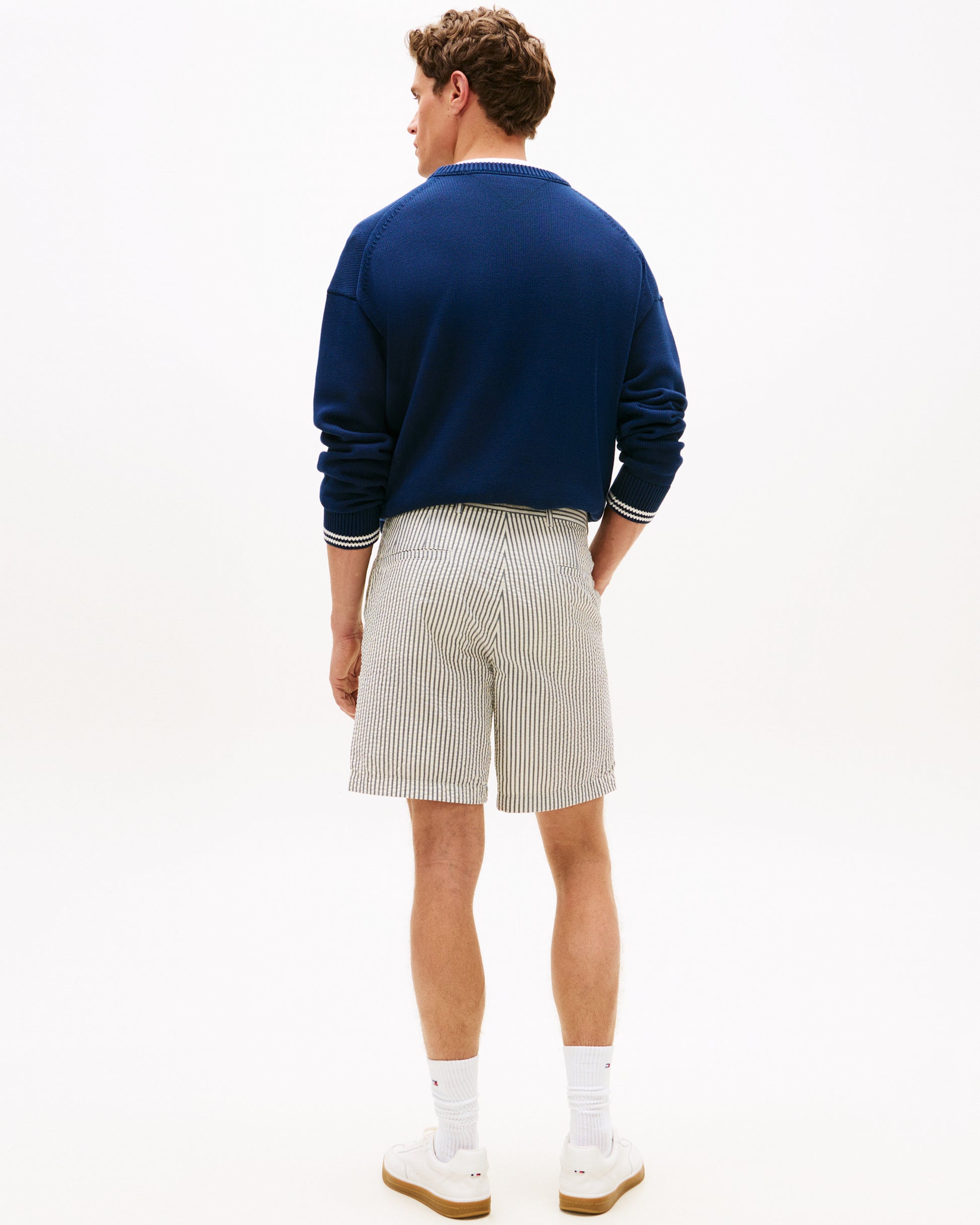 Tommy Hilfiger Dover 8 Inch Seersucker Strip Mens Shorts - Desert Sky/Ecru | CHO | Designer Mens Chino Shorts