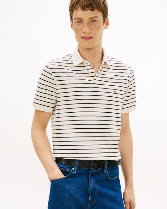 Tommy Hilfiger 1985 Regular Fit Mens Polo - Ivory Petal/Black