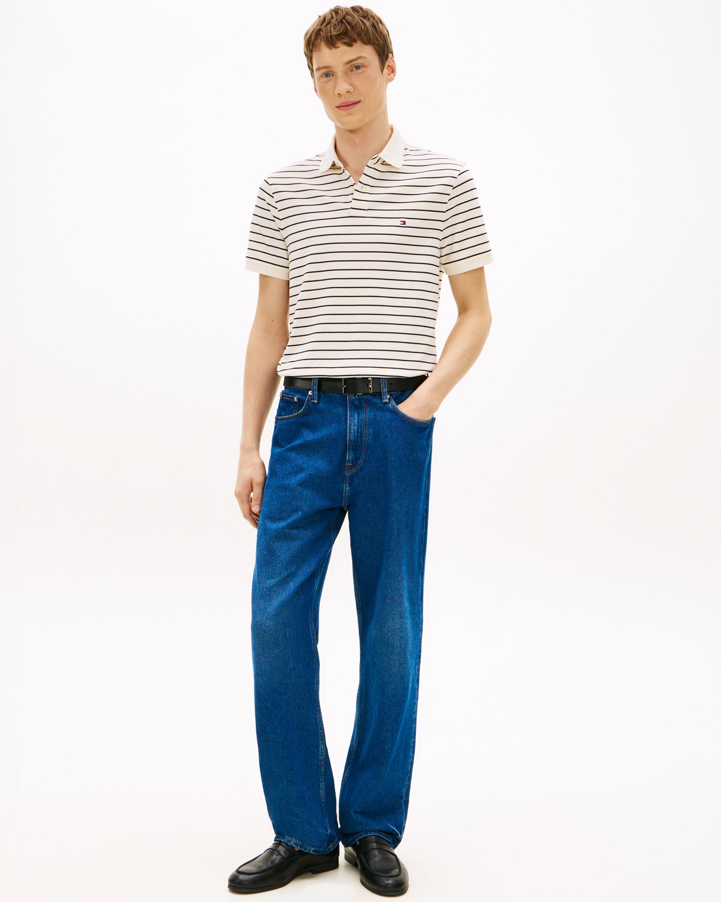 Tommy Hilfiger 1985 Regular Fit Mens Polo - Ivory Petal/Black