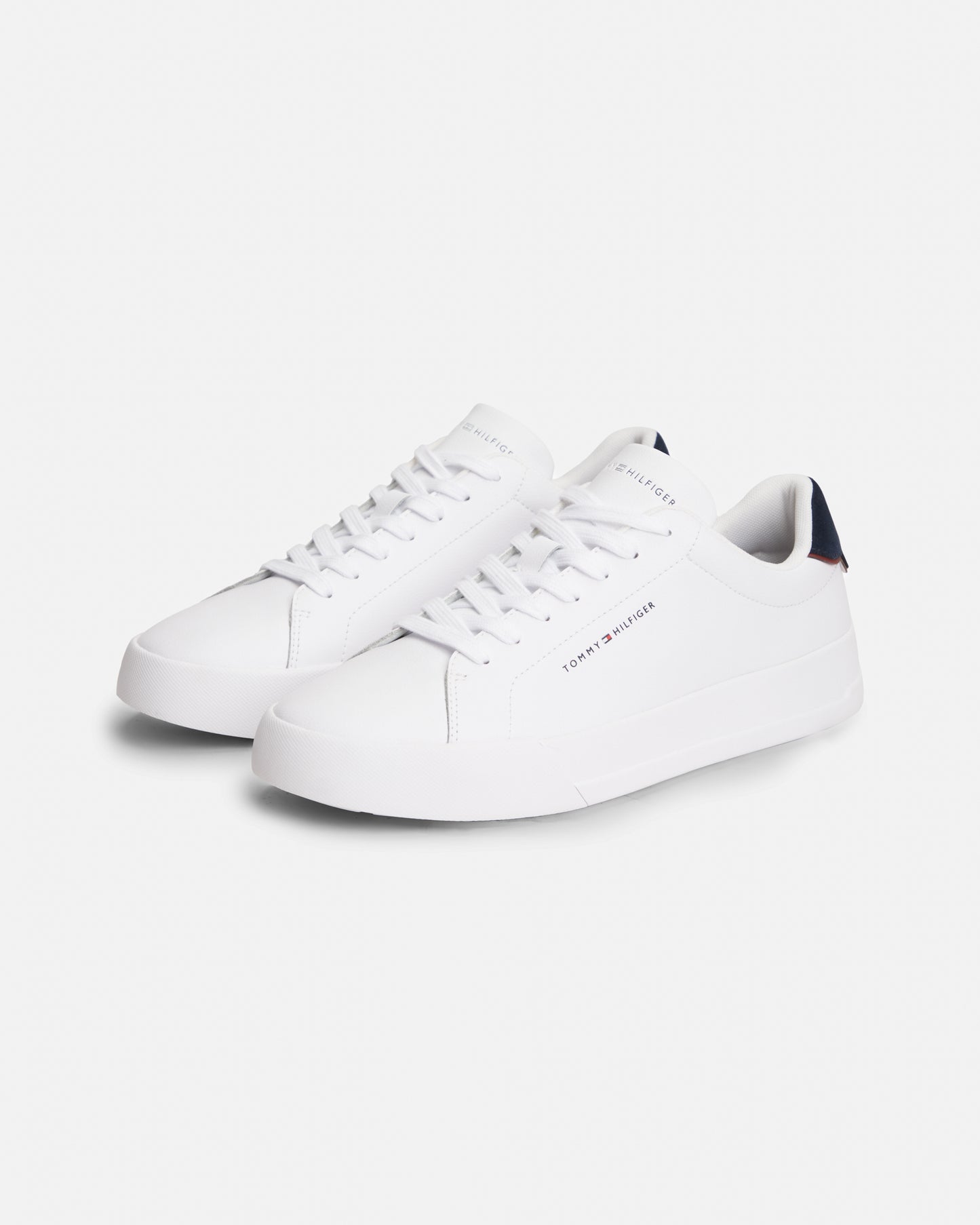Tommy Hilfiger Court Leather Detailed Mens Trainer - White/Desert Sky | CHO | Designer Mens Trainers