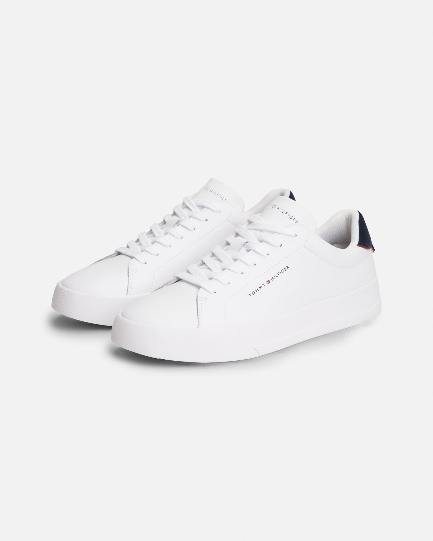 Tommy Hilfiger Court Leather Detailed Mens Trainer - White/Desert Sky | CHO | Designer Mens Trainers