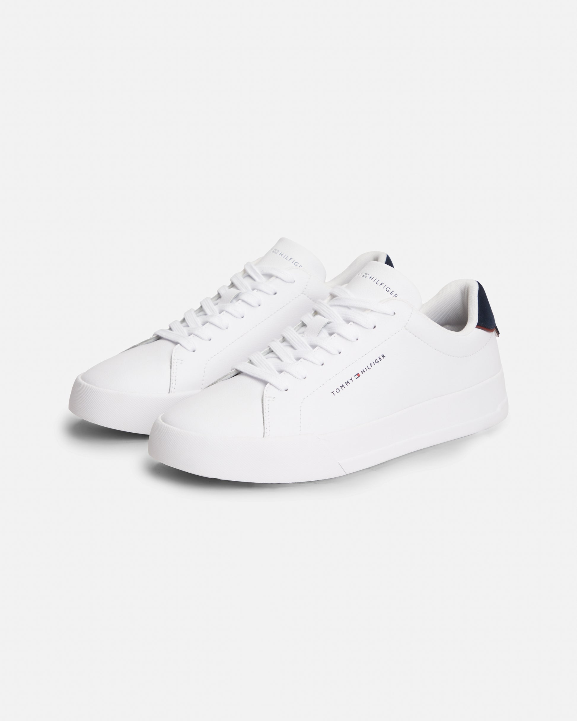 Tommy Hilfiger Court Leather Detailed Mens Trainer - White/Desert Sky | CHO | Designer Mens Trainers