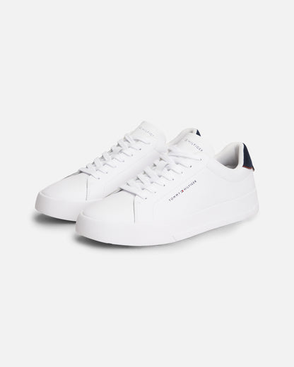 Tommy Hilfiger Court Leather Detailed Mens Trainer - White/Desert Sky | CHO | Designer Mens Trainers
