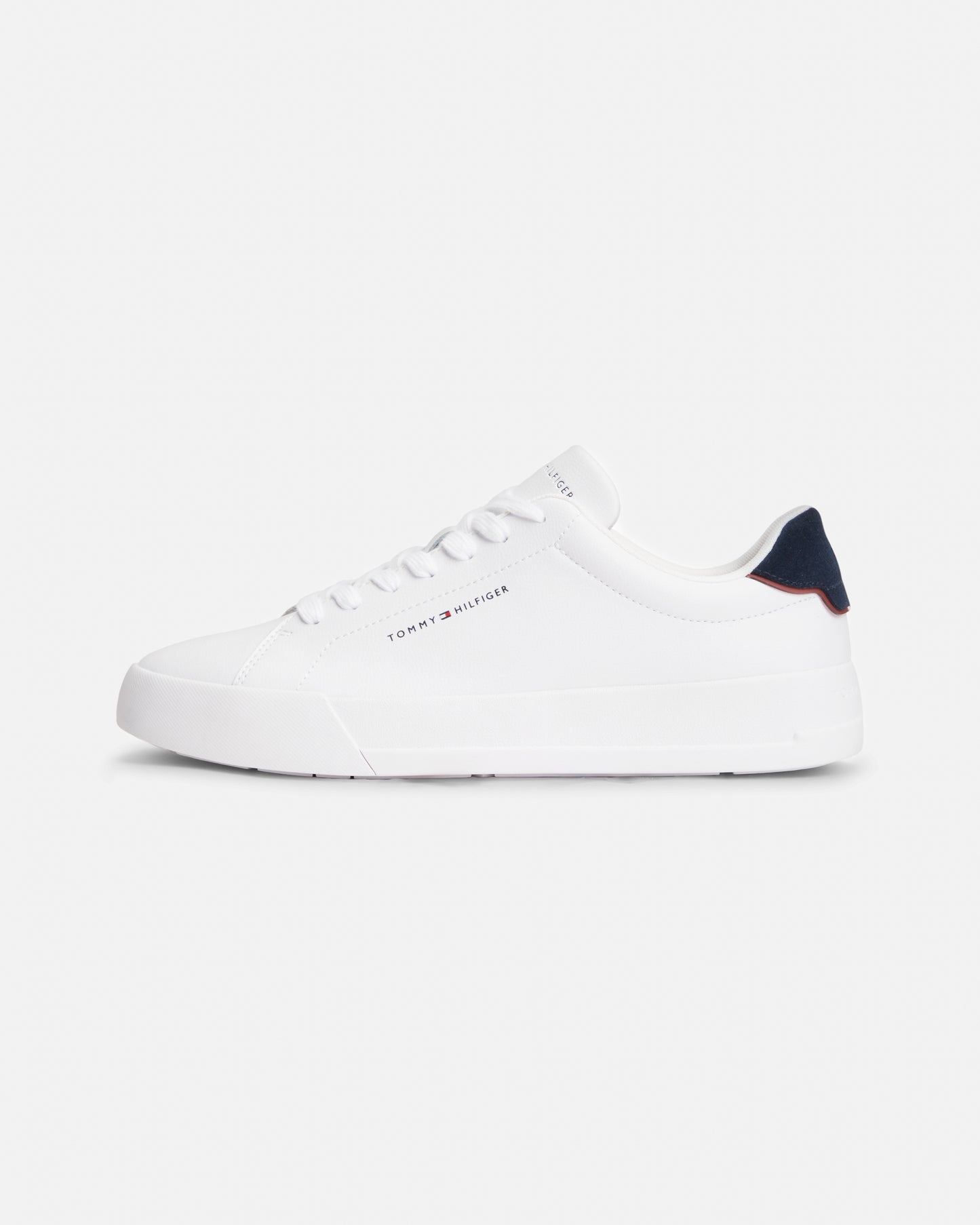 Tommy Hilfiger Court Leather Detailed Mens Trainer - White/Desert Sky | CHO | Designer Mens Trainers
