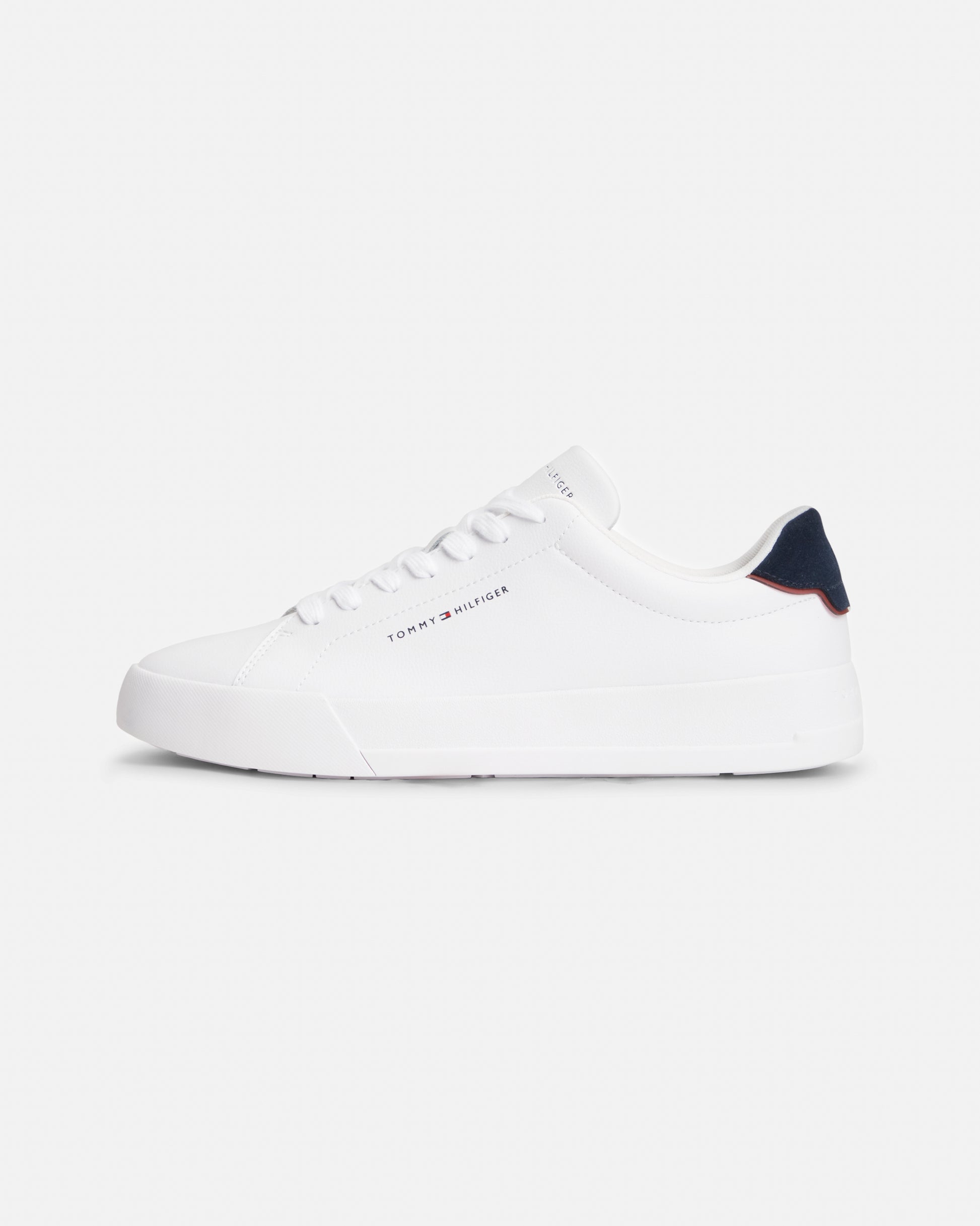 Tommy Hilfiger Court Leather Detailed Mens Trainer - White/Desert Sky | CHO | Designer Mens Trainers