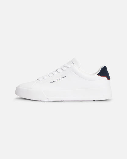 Tommy Hilfiger Court Leather Detailed Mens Trainer - White/Desert Sky | CHO | Designer Mens Trainers