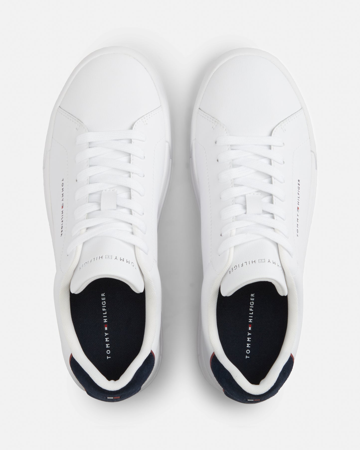 Tommy Hilfiger Court Leather Detailed Mens Trainer - White/Desert Sky | CHO | Designer Mens Trainers