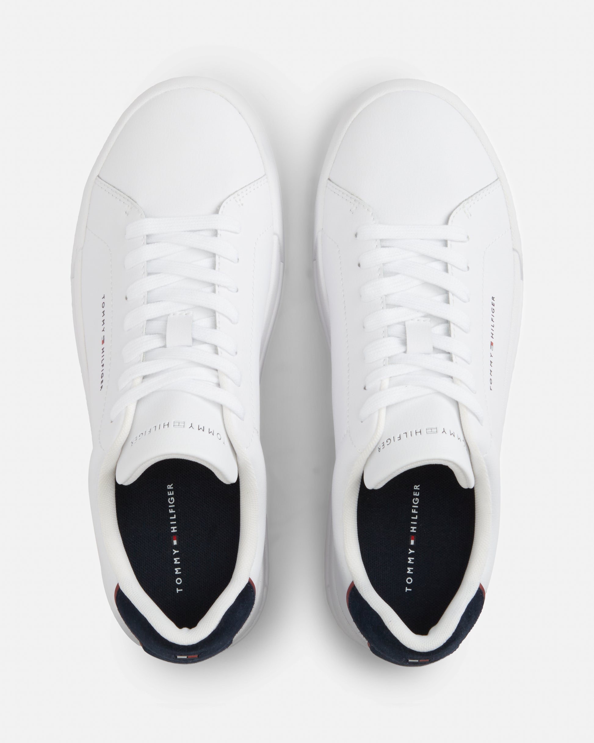 Tommy Hilfiger Court Leather Detailed Mens Trainer - White/Desert Sky | CHO | Designer Mens Trainers