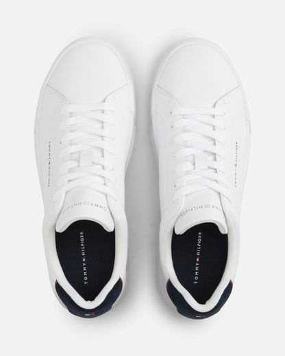 Tommy Hilfiger Court Leather Detailed Mens Trainer - White/Desert Sky | CHO | Designer Mens Trainers