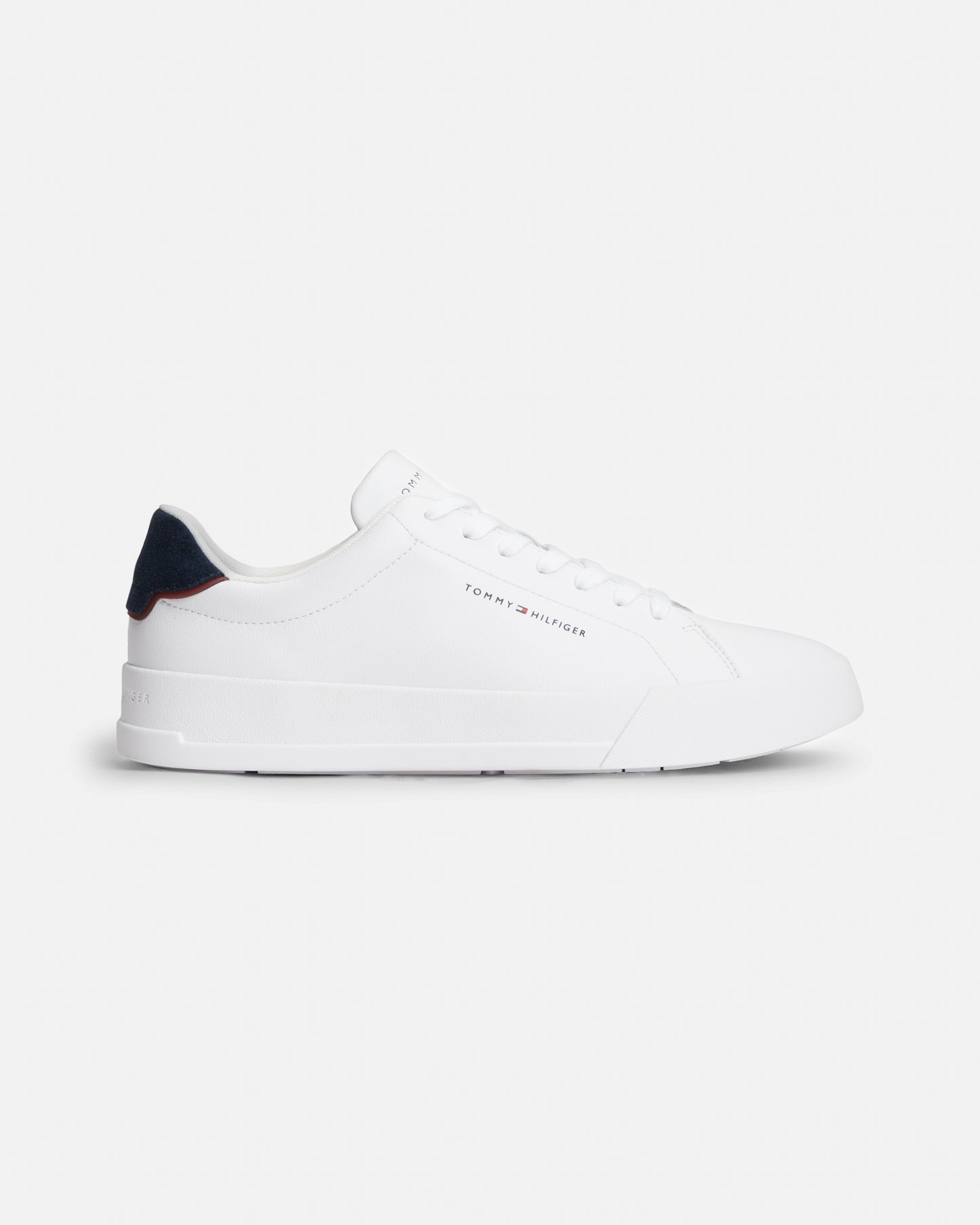 Tommy Hilfiger Court Leather Detailed Mens Trainer - White/Desert Sky | CHO | Designer Mens Trainers