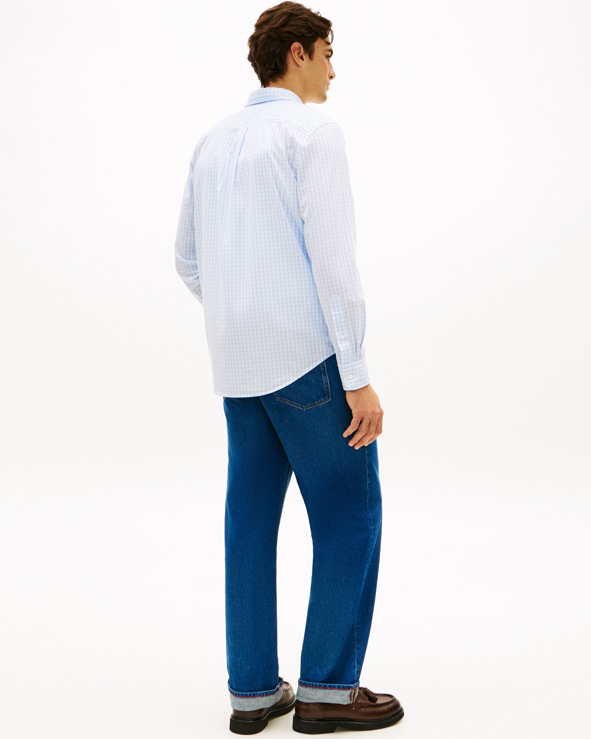 Tommy Hilfiger Flex Poplin Gingham Mens Long Sleeve Shirt - Sweet Blue/Check | CHO | Designer Mens Long Sleeve Shirts
