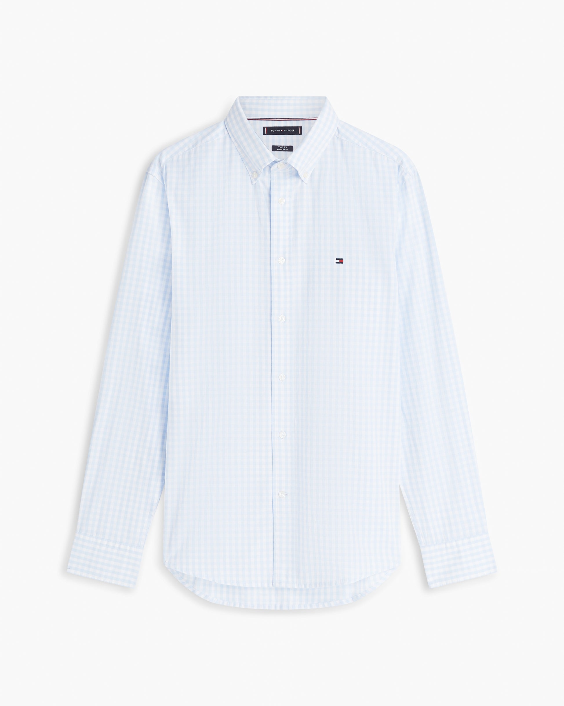 Tommy Hilfiger Flex Poplin Gingham Mens Long Sleeve Shirt - Sweet Blue/Check | CHO | Designer Mens Long Sleeve Shirts