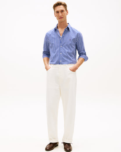 Tommy Hilfiger Flex Poplin Gingham Mens Long Sleeve Shirt - Wedge Blue/Check | CHO | Designer Mens Long Sleeve Shirts
