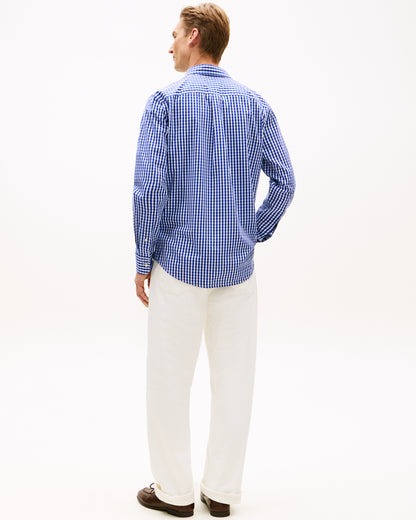 Tommy Hilfiger Flex Poplin Gingham Mens Long Sleeve Shirt - Wedge Blue/Check | CHO | Designer Mens Long Sleeve Shirts