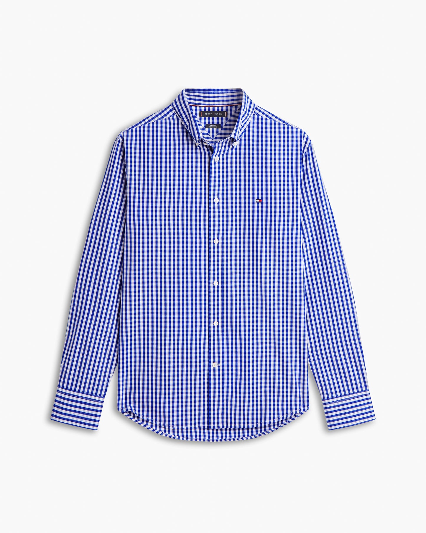 Tommy Hilfiger Flex Poplin Gingham Mens Long Sleeve Shirt - Wedge Blue/Check | CHO | Designer Mens Long Sleeve Shirts