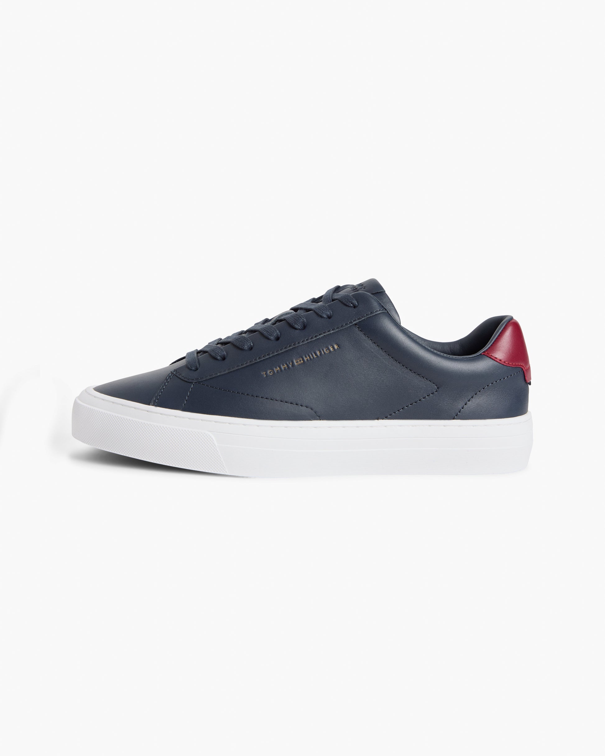 Tommy Hilfiger Premium Dress Nappa Leather Mens Cupsole Trainers - Desert Sky/Red | CHO | Designer Mens Trainers