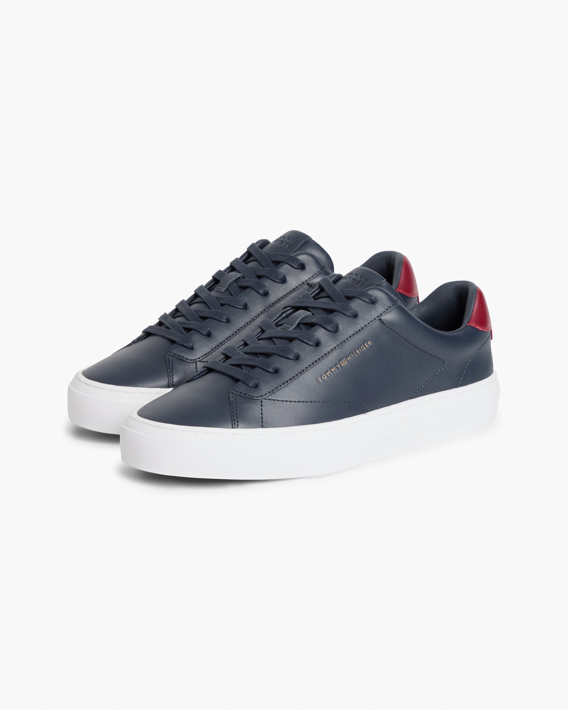 Tommy Hilfiger Premium Dress Nappa Leather Mens Cupsole Trainers - Desert Sky/Red | CHO | Designer Mens Trainers