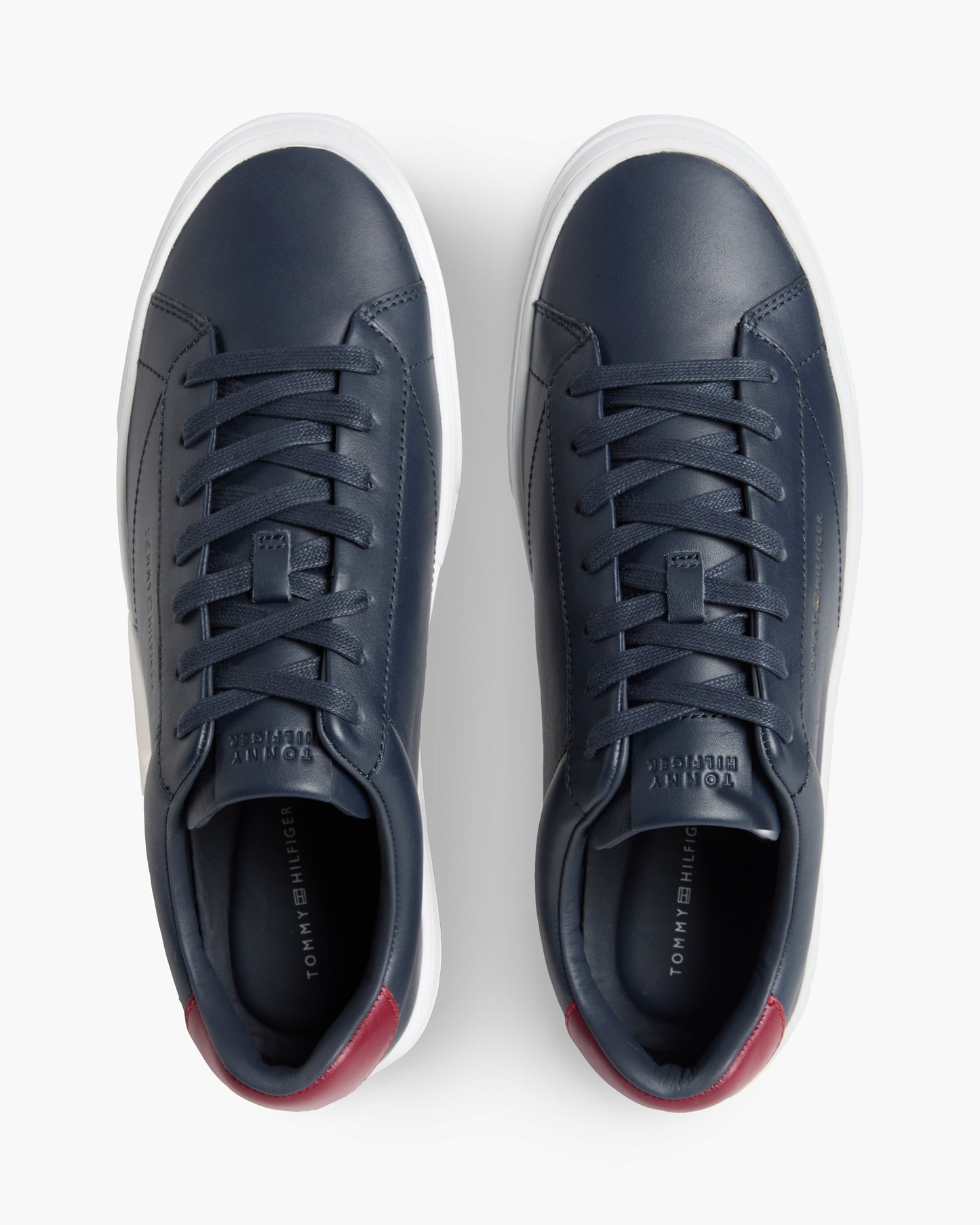 Tommy Hilfiger Premium Dress Nappa Leather Mens Cupsole Trainers - Desert Sky/Red | CHO | Designer Mens Trainers