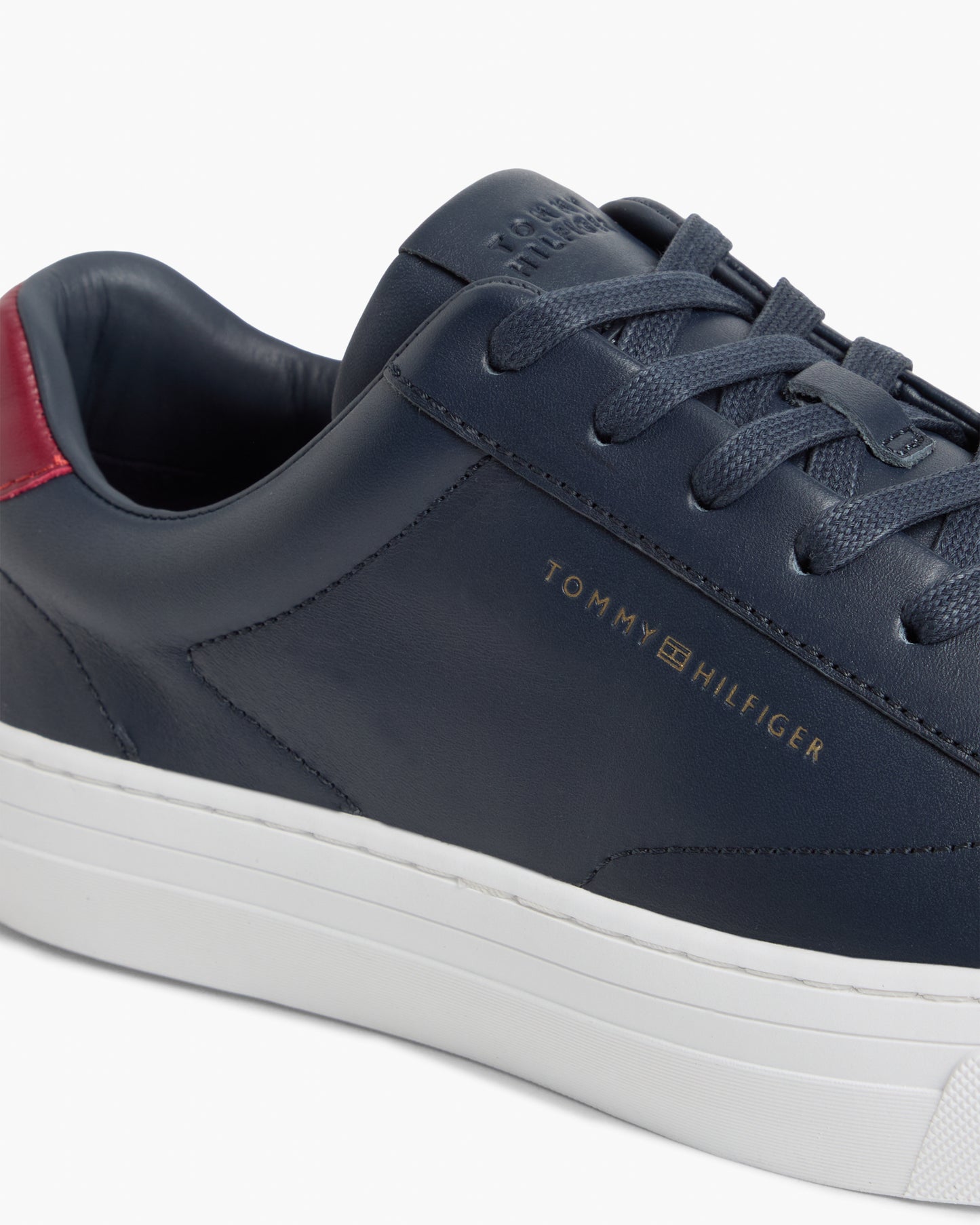 Tommy Hilfiger Premium Dress Nappa Leather Mens Cupsole Trainers - Desert Sky/Red | CHO | Designer Mens Trainers